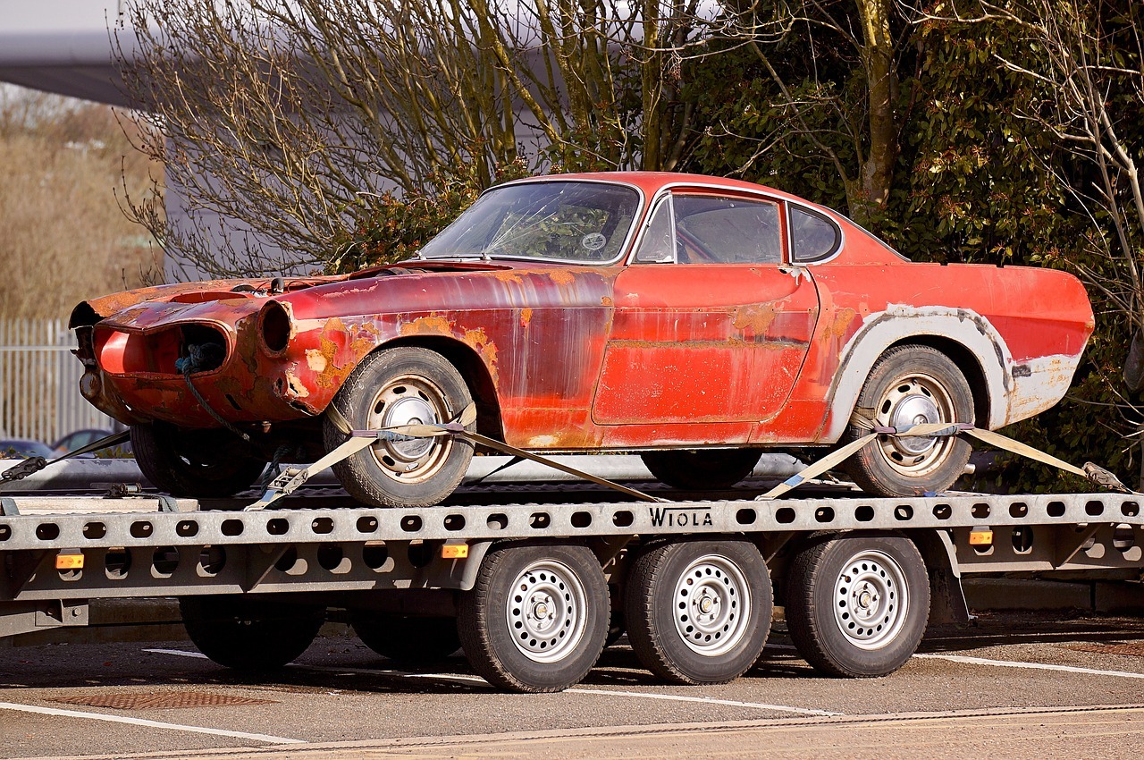 Vintage car on a tow truck